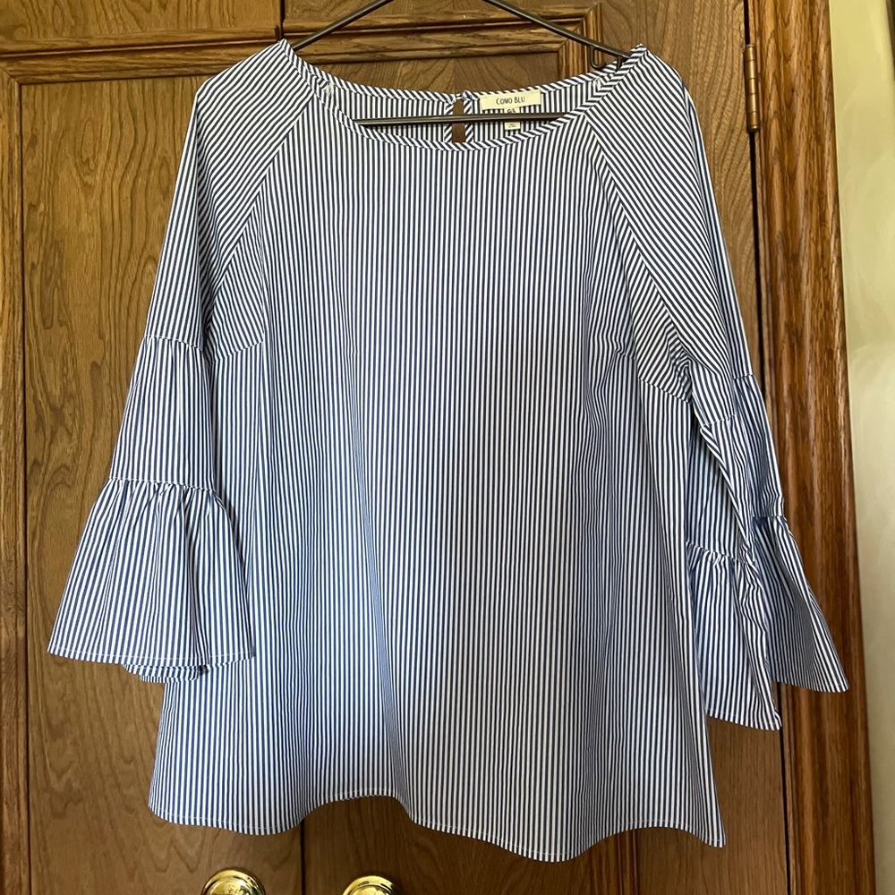 Como Blue Pullover Blouse Thin Blue|White Stripes